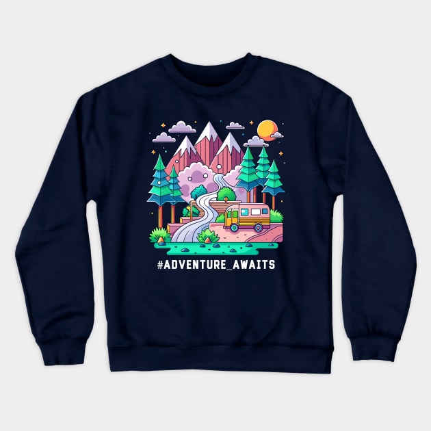 Adventure Await Crewneck Sweatshirt by CatCoconut-Art